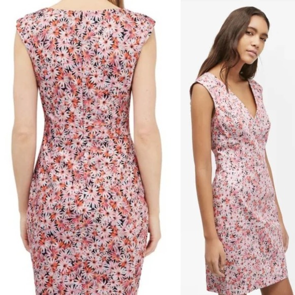 French Connection Dresses & Skirts - French Connection Pink Baconggo Daisy Floral Cap Sleeve V-Neck Sheath Dress 10